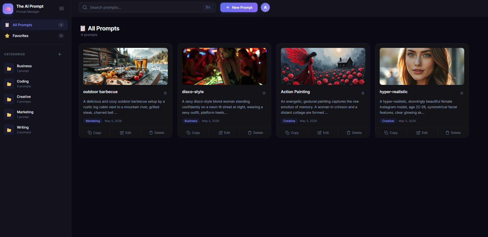 AI Prompt Dashboard Interface